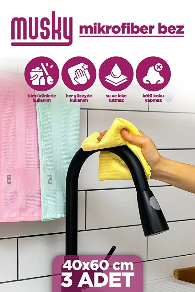 3'lü Mikrofiber Temizlik Bezi | Sihirli Bez | 3lü Paket | Goldserisi | 40x60cm Cam,banyo,vitrin Bezi